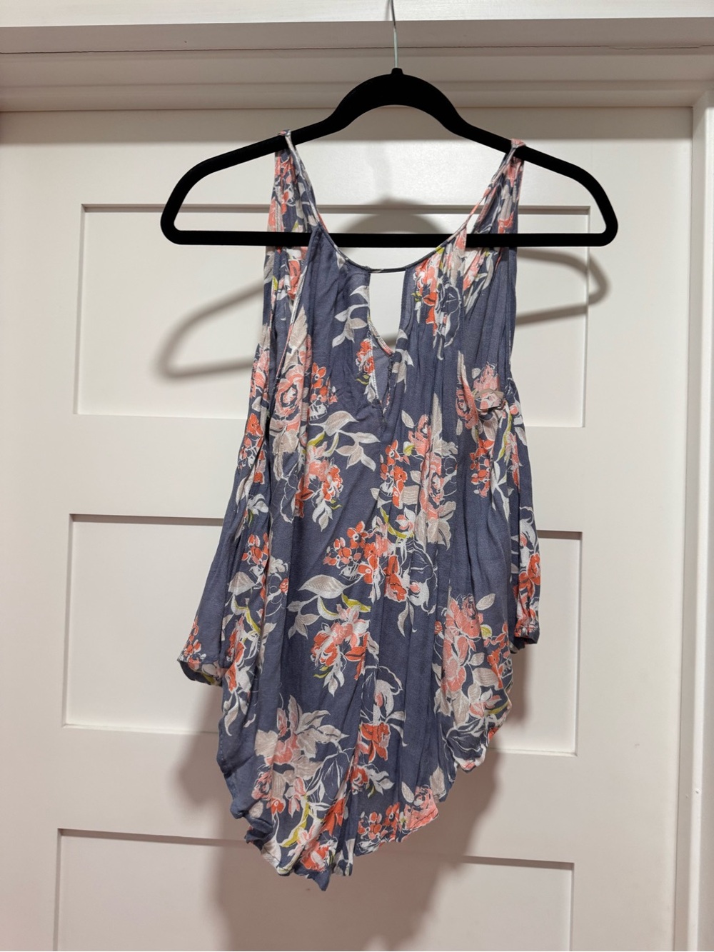 Lush Floral Tank Top in Blue and Coral